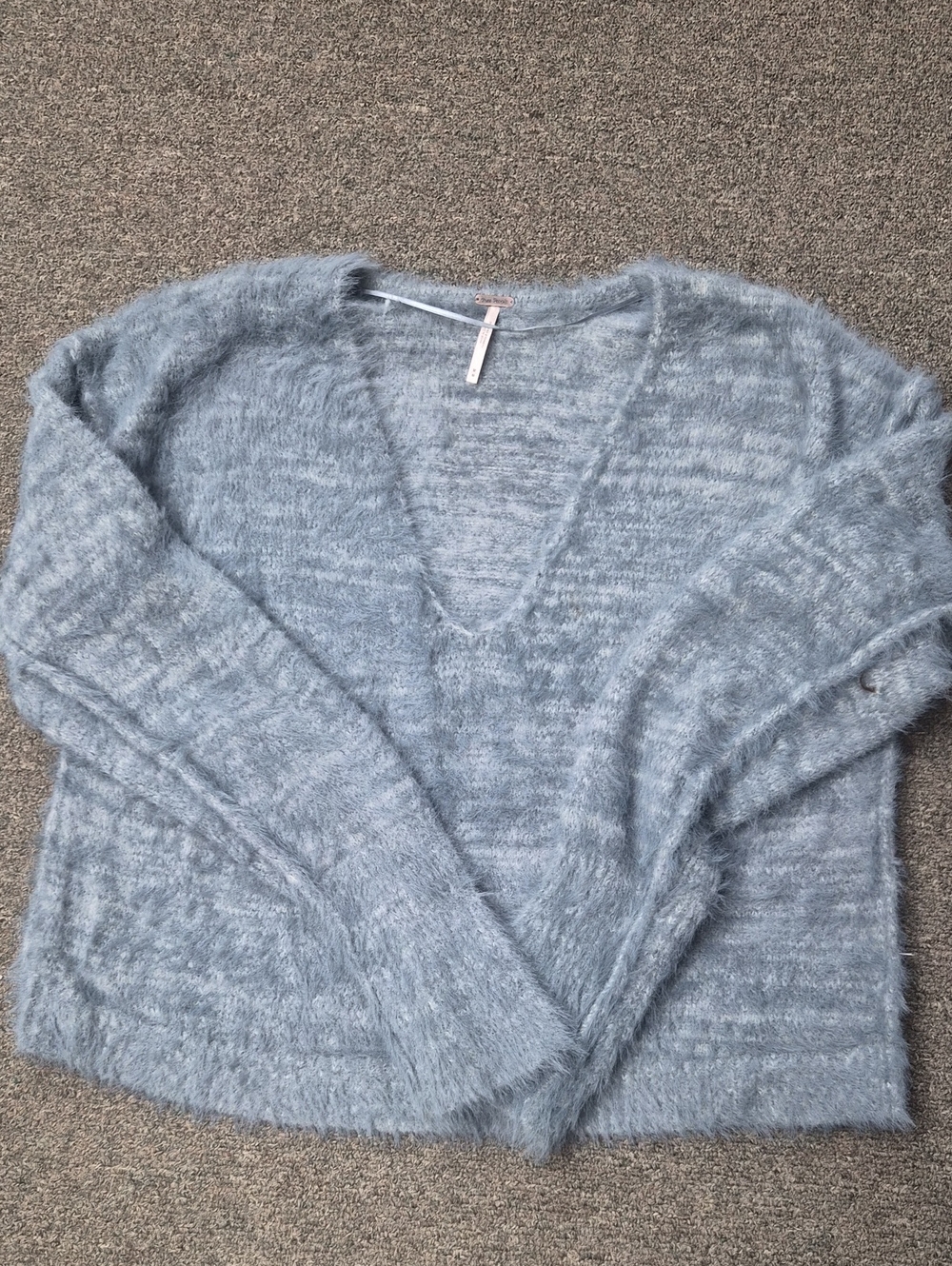 Free People Dusty Blue Fuzzy V-Neck Sweater